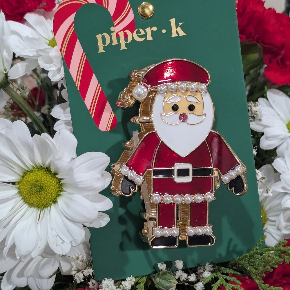 NEW Piper K Festive Santa Hair Clip - Red, Gold, and Black